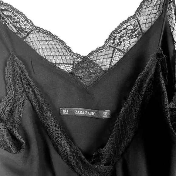 Zara Womens Medium Strappy Lace Camisole Top Black Evening Date  Night Cami - Picture 5 of 5